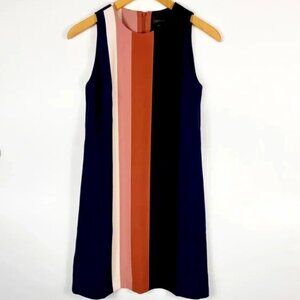Ann Taylor Factory Petite Sleeveless Dress Size 4P, Navy/Coral/White/Blue Stripe